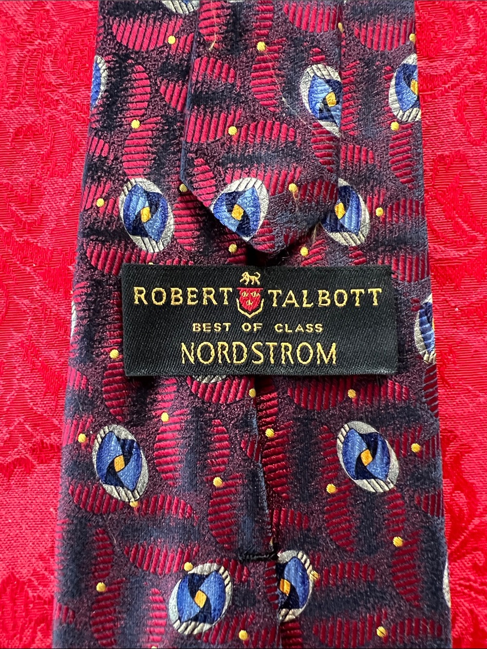 Robert Talbott Best of Class Burgundy Silk Tie Blue Gold Made USA 4"